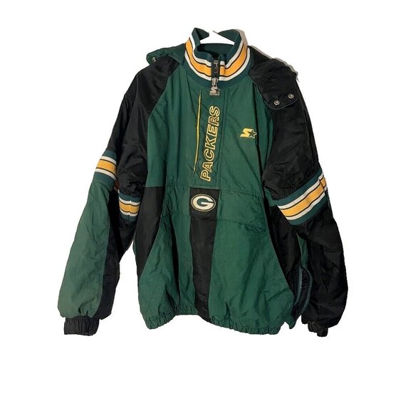 VTG Starter Green Bay Packers Pullover Anorak Hooded Jacket Coat Sz XL 90s - Picture 1 of 9